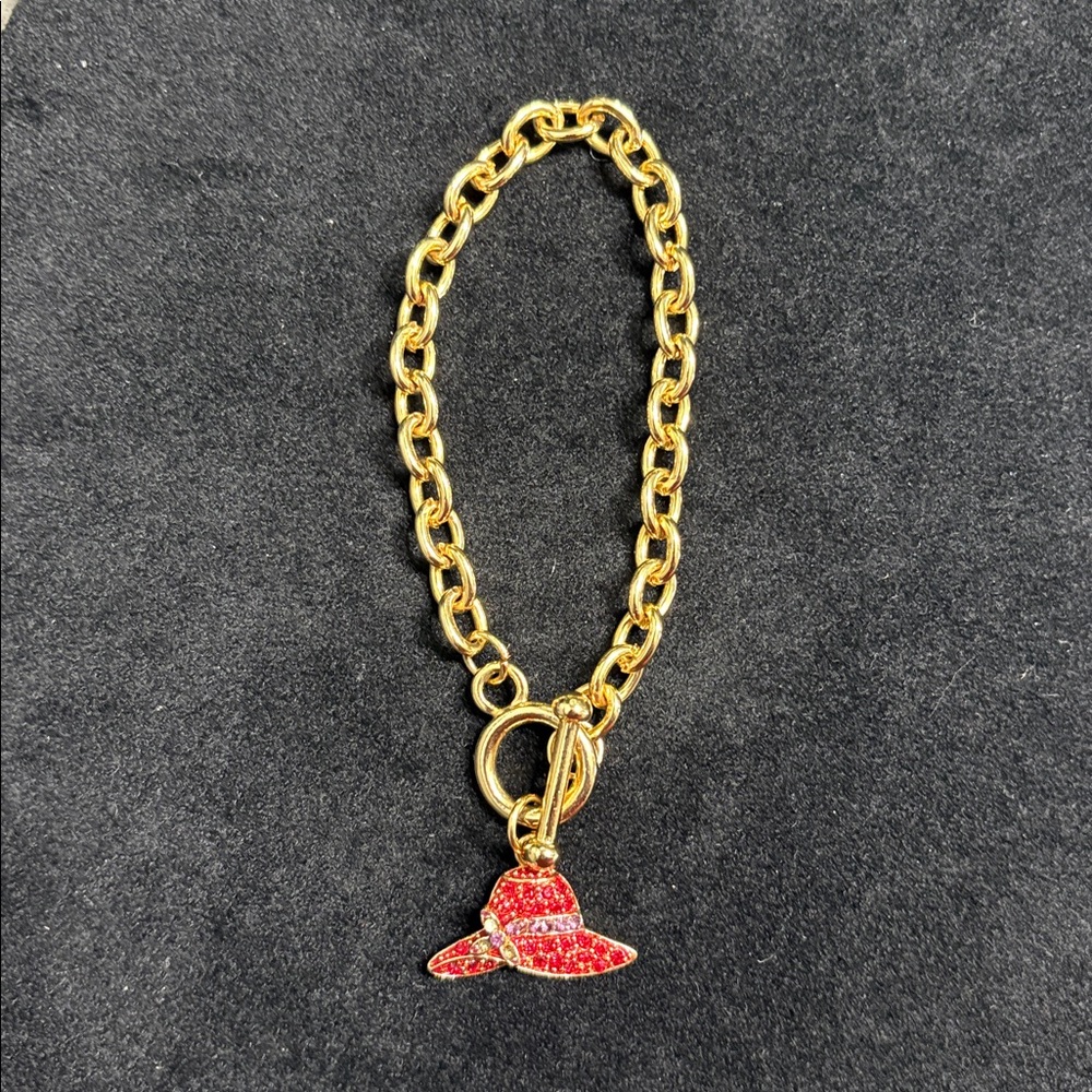 Gold Chain Bracelet with Red Hat Charm